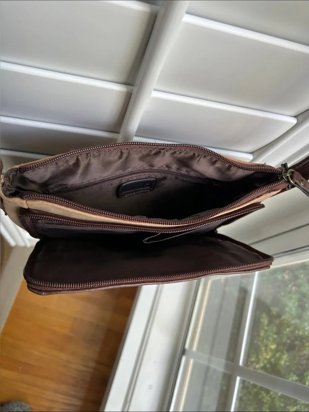 BOC Two-Tone Tan and Brown Whipstitch Crossbody Purse